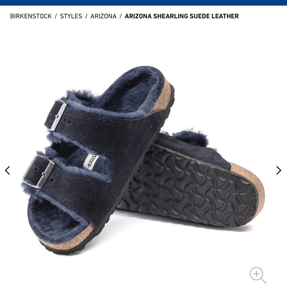 Fuzzy navy Birkenstocks. size 10.